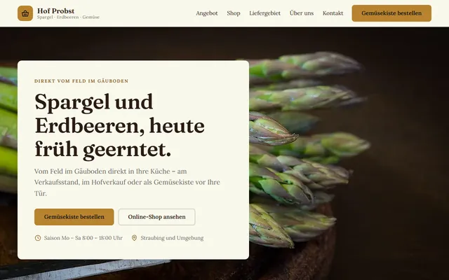 Beispiel-Website Direktvermarkter (Spargel, Erdbeeren, Gemüsekiste)