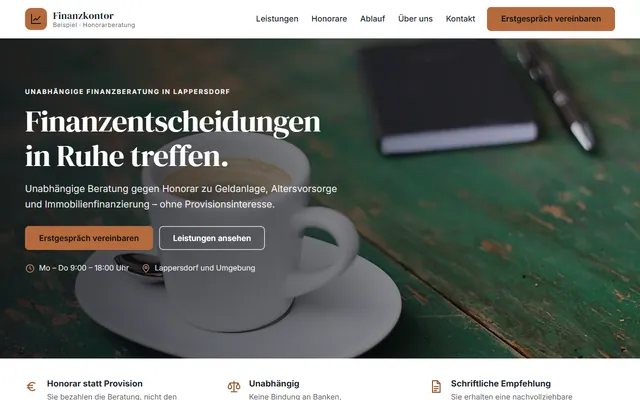 Beispiel-Website Unabhängige Finanzberatung