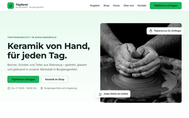 Beispiel-Website Kunsthandwerk & Töpferei