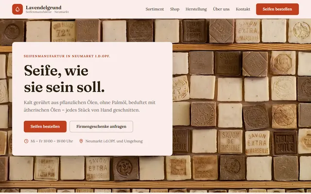 Beispiel-Website Manufaktur (handgemachte Seife)