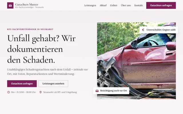 Beispiel-Website Kfz-Sachverständiger / Gutachter