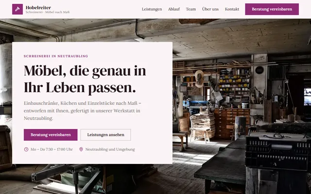 Beispiel-Website Schreinerei / Tischlerei